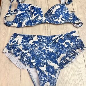 Blue and White Floral Bikini Set
